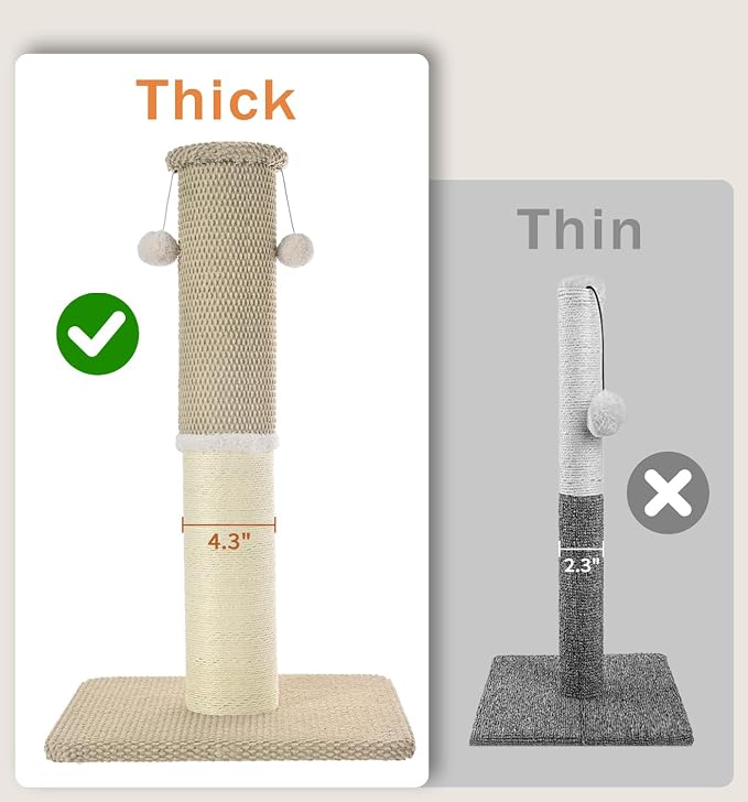 Made4Pets Tall Cat Scratching Post with Sisal & Carpet for Indoor Cats, 33" | Cat Scratcher with Wide Stable Base, Interactive Hanging Toys, Ideal for Adult Cats, Large Breeds and Full-Body Stretching - Image 3