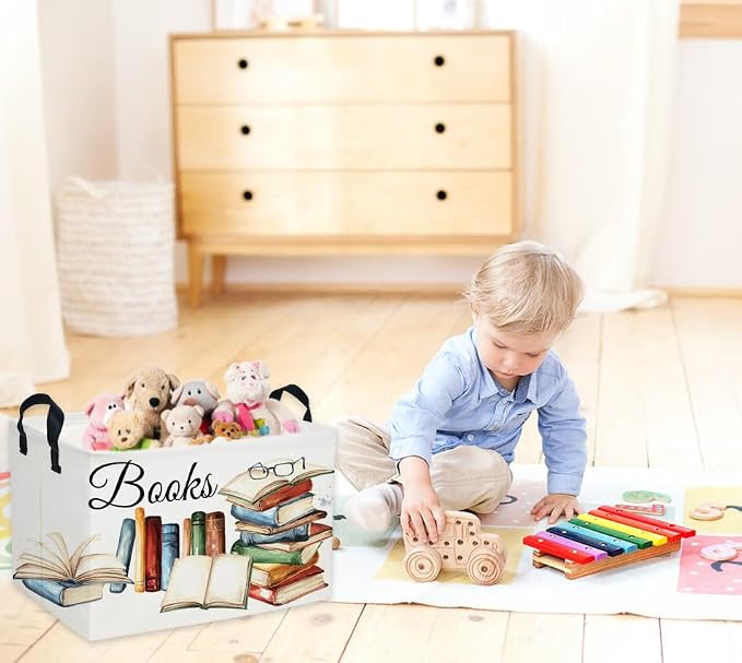 Sanjiaofeng Rectangular Kids Basket Book Storage Bins,Boys and Girls Storage Basket with Handles.Clothers,Toys,Books,Kid's Gifts Bins. (Book) - Image 3
