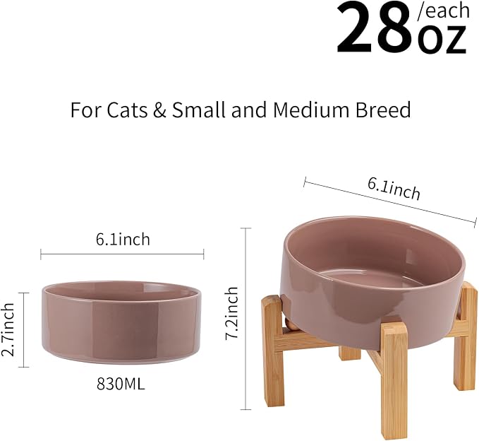 Khaki Elevated/Raised 15°Tilted Anti Slip Ceramic Dog Bowl for Small/Medium Breeds,Slanted Bulldog Big Face Pet Food Water Feeding Dish with Stand for Cats and Dogs (3.6 Cups/28 OZ) - Image 2