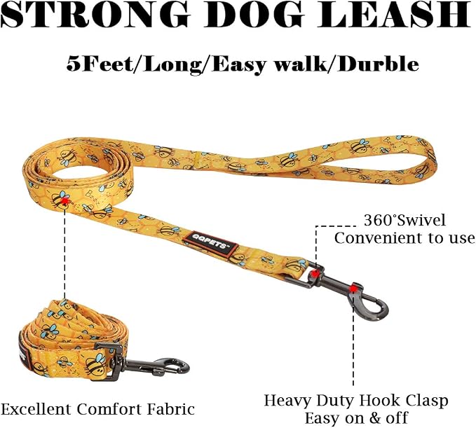 Dog Harness Leash Set Adjustable Heavy Duty No Pull Halter Harnesses for Small Medium Large Breed Dogs Back Clip Anti-Twist Perfect for Walking (M(19"-26" Chest Girth), Yellow Bee) - Image 3