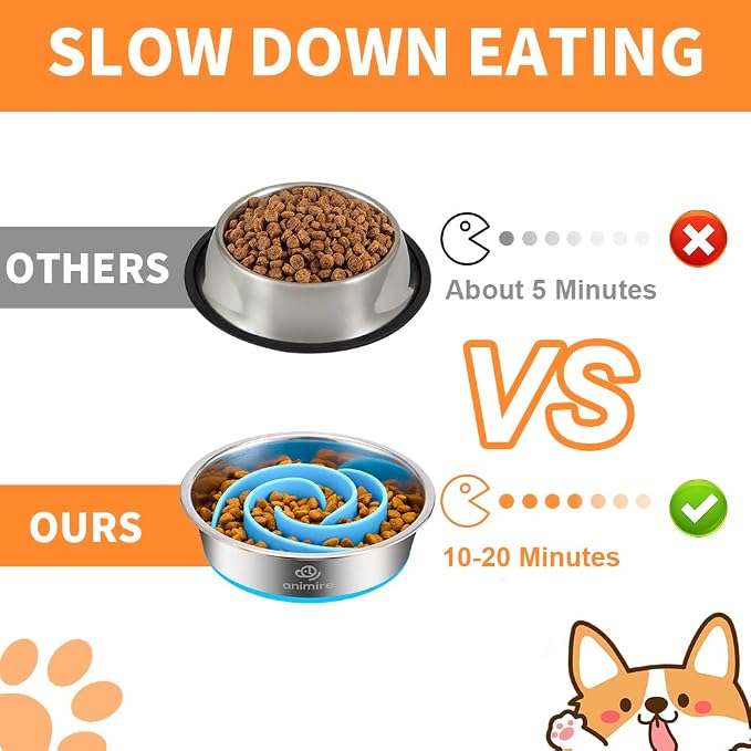 2-in-1 Metal Dog Bowl with Slow Feeder Insert, Stainless Steel Dog Bowls Food Grade 304, Water Food Bowl with Anti-Slip Silicone Base for Small, Medium, Large Dogs - Image 2