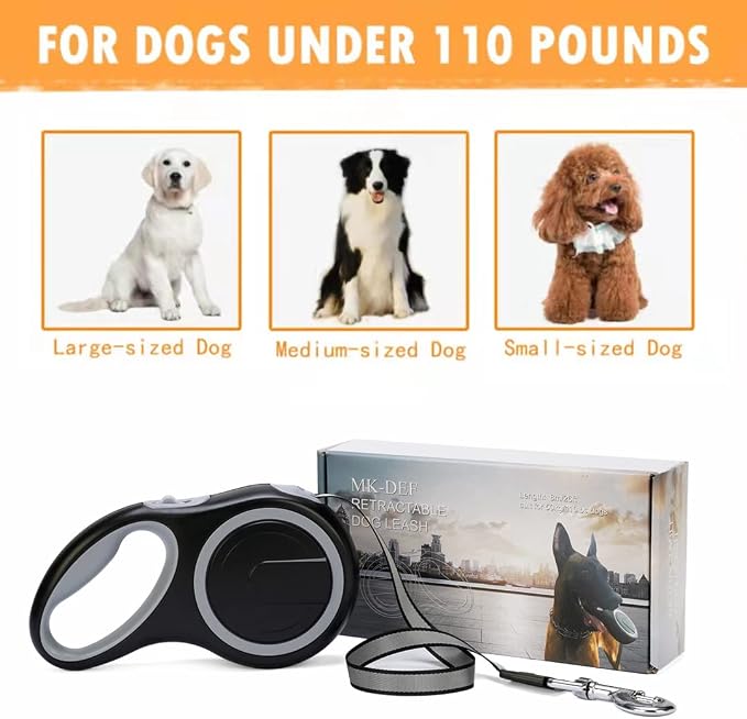 26Ft Retractable Dog Leash, Heavy Duty Great Leash for Dog up to 110 lbs, Anti-Slip Rubberized Handle, One-Handed Brake, Strong Nylon Tape, Tangle Free(Large Size). - Image 5