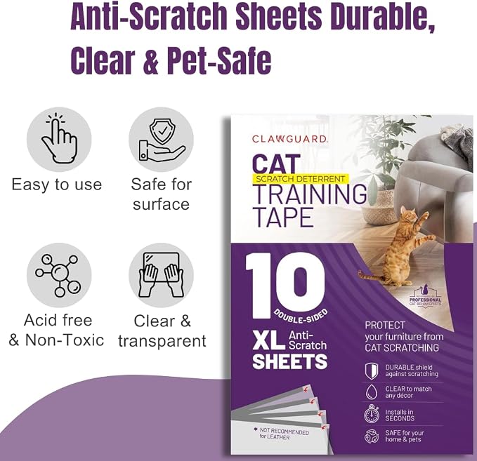 Cat Training Tape Sheets – 10 XL (17x11.5 in) Double-Sided Anti Scratch Shields – Cat Scratch Furniture Protector for Sofa, Couch & Surfaces - Image 5