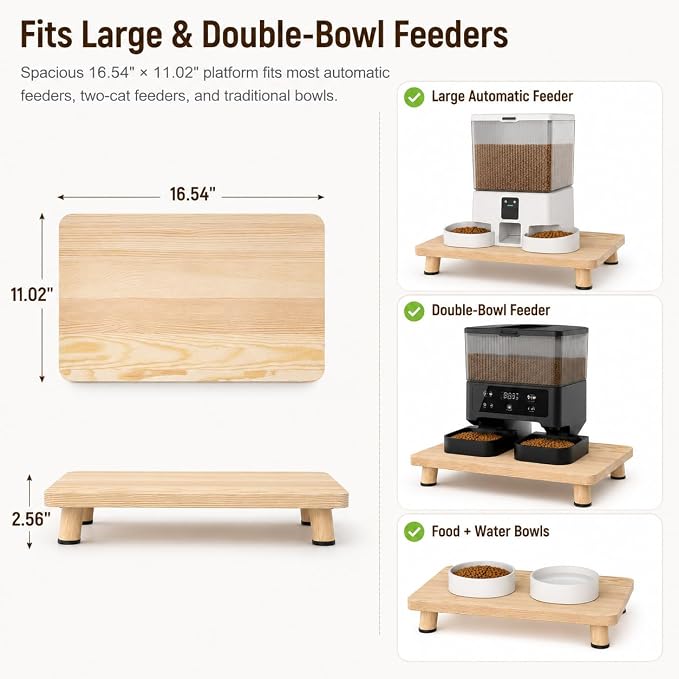 Solid Wood Elevated Cat Feeder Stand, Raised Bowl Holder for Automatic Cat Feeders, Large Double Bowls & Traditional Bowls, Ergonomic Raised Station Relieves Spine and Joint Pressure - Image 4