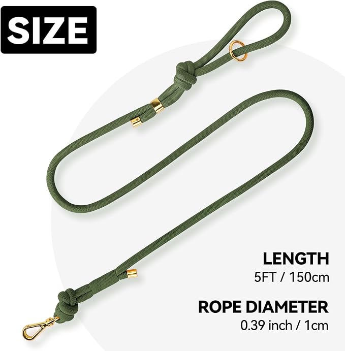 5FT Dog Leash Puppy Cat Rope Lead for Small Medium Large Dogs | Misty Green,with Anti-tangle Swivel Clip,Non-slip Grip Handle,Ideal for Daily Walks and Training - Image 2