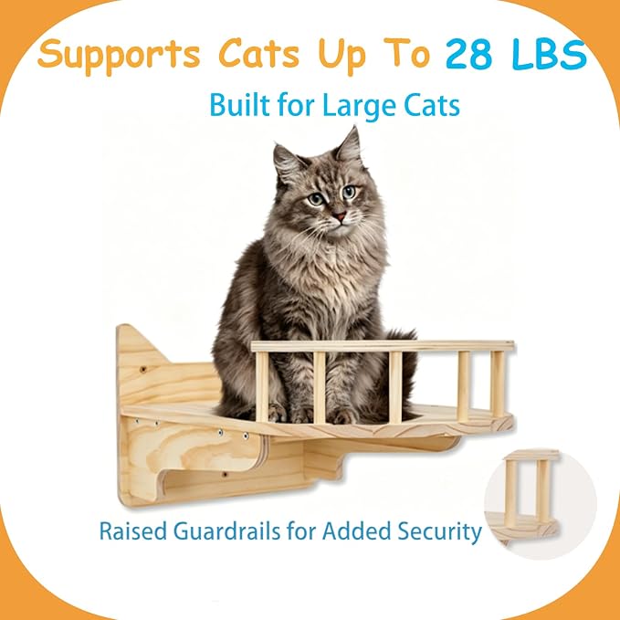 Cat Wall Shelves, 9-Piece Cat Wall Furniture for Large Cats | Solid pine wall mounted cat furniture with cat house, cat climbing shelves, ladder and sisal scratching posts for indoor cats - Image 3