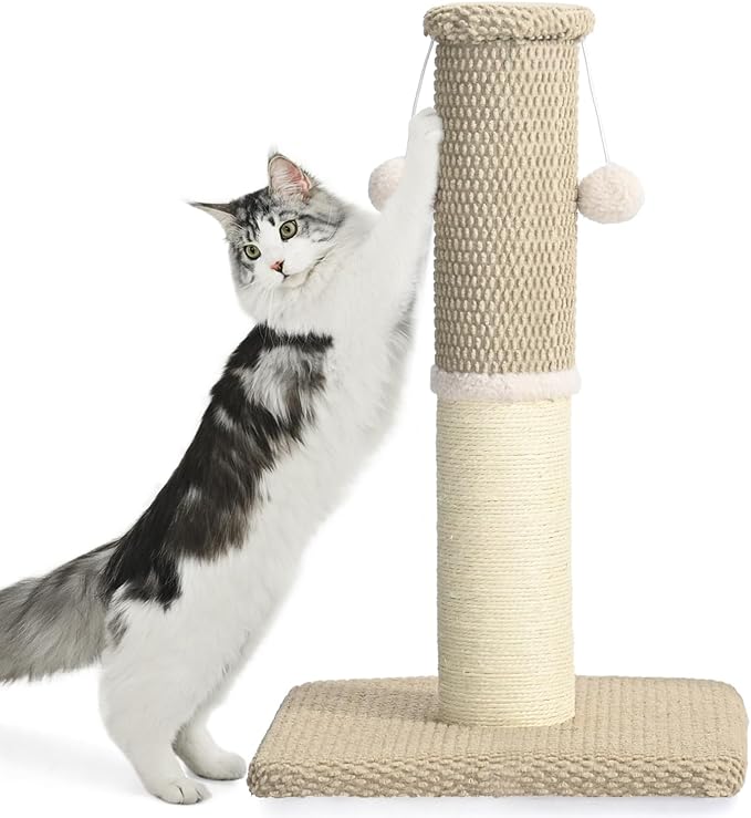 Made4Pets Cat Scratching Post with Sisal & Carpet for Indoor Cats, 23.6" | Cat Scratcher with Wide Stable Base, Interactive Hanging Toys, Ideal for Kittens, Small Cats and Everyday Indoor Play by Made4Pets