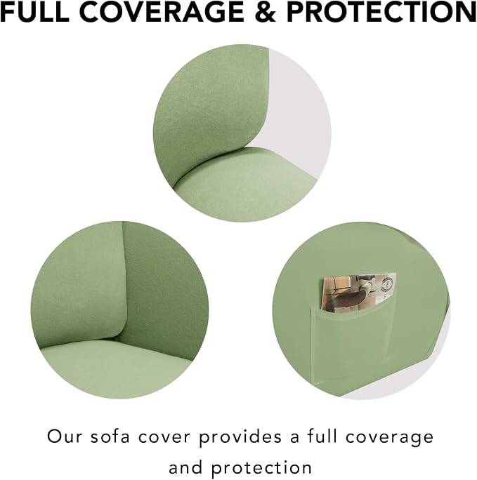 PureFit Stretc Recliner Chair Covers Fleece Soft Couch Covers for Sofa | Sage Green 4-Pieces Recliner Slipcover Pocket Couch Protector, Fleece Sofa Cover Washable with Non Slip Elastic Bottom - Image 4