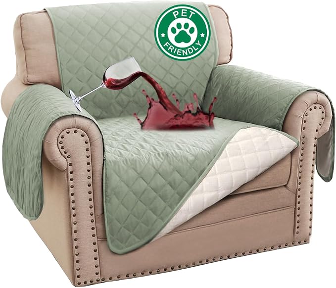 Turquoize 100% Waterproof Sofa Covers Chair Cover Slipcover Couch Protector Triple Non-Slip Sofa Slipcover for 1 Cushion Furniture Protector for Pets, Kids,Dog (Chair 23", Sage) by Turquoize