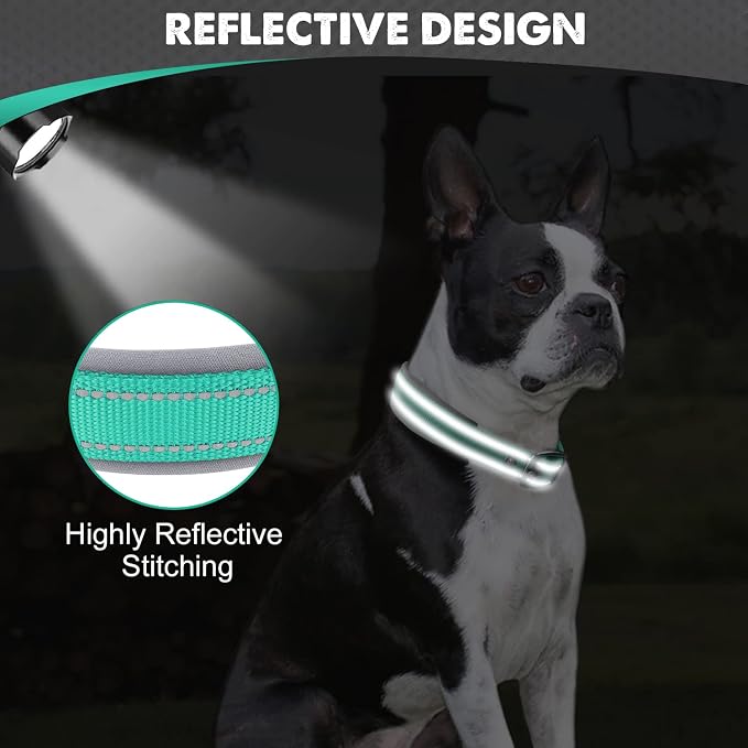 Joytale Reflective Dog Collar for Medium Dogs with Wide Padding, Teal | Soft Cushion Reduce Neck Strain, Night Safety Walking, Metal Buckle and Adjustable Eyelets, Separated Dog ID Tag Ring - Image 4