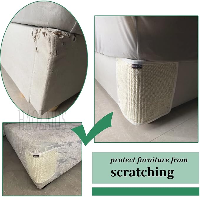 2PCS Cat Scratcher Mat Sofa Protector Natural Sisal Cat Scratching Mat Cat Scratch Couch Bed Corner Cover Heavy Duty Couch Guard Easy Installation Scratch Pad Grinding Claws(Beige Small) - Image 2