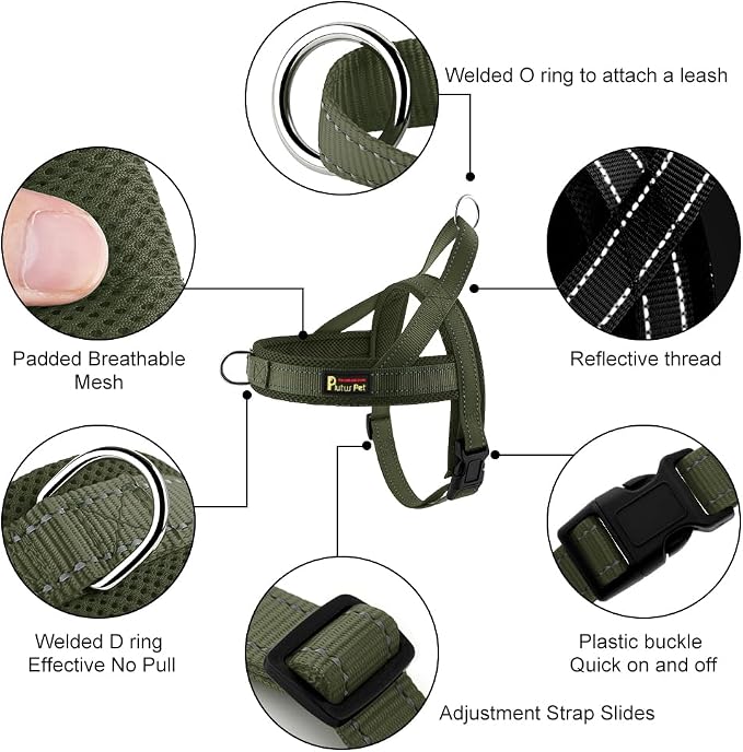 Plutus Pet No Pull Dog Harness for Small Dogs, Breathable Mesh Padded | Adjustable Reflective with Handle, Escape Proof, Quick Fit Pet Vest, Front Clip, for Training and Walking, Ranger Green, S - Image 2