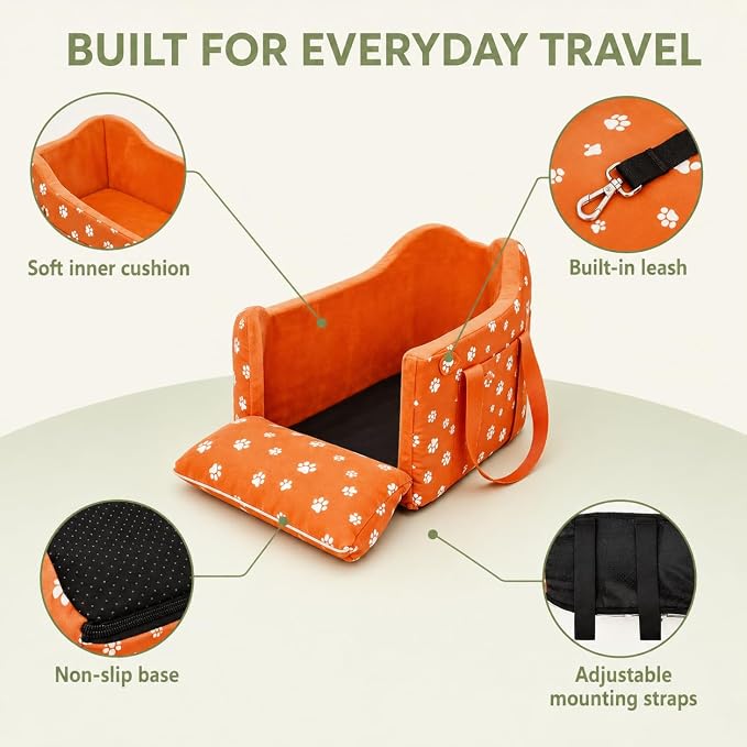 Dog Car Seat for Small Dogs 5-15 lbs, Tomato Red | Center Console Puppy Booster and Portable Travel Bed, Anti-Collapse Design with Washable Fluffy Cushion - Image 9