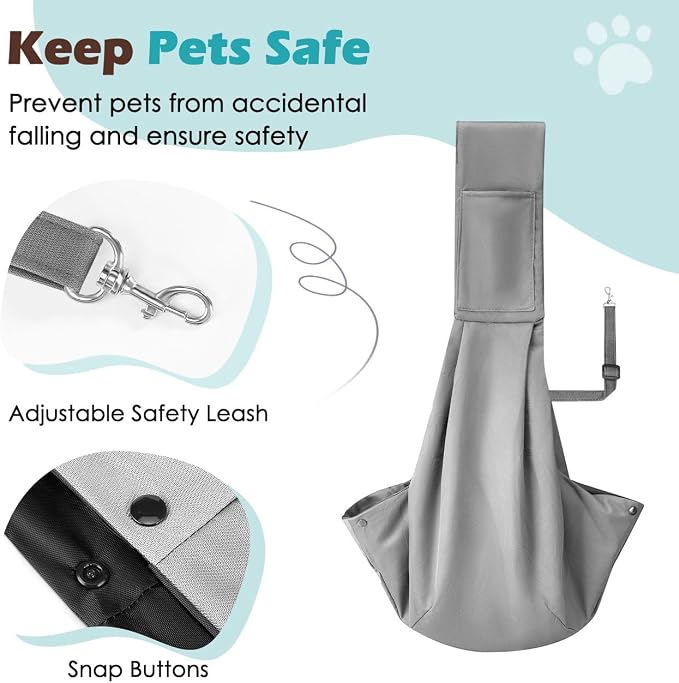 Pawaboo Small Dog Sling Carrier | Reversible Puppy Small Pet Carrier,Hands Free,Safety Buckle,Storage Pocket for Travel,Outdoor Activities Light Gray - Image 4