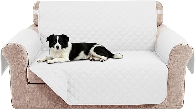 Reversible Loveseat Couch Sofa Covers, 2-Seater, White/White | Loveseat Covers for Dogs Water Repellent, Friendly Furniture Protector with Elastic Straps for Living Room by LuxshareHome
