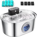 Cordless 3.2L/108oz Stainless Steel Cat Water Fountain Pet Fountain | Rechargeable Pet Water Dispenser - Motion Sensor Activation - Multi-Layer Filtration - Ultra-Quiet Pump (4 Filters) by Emdoro