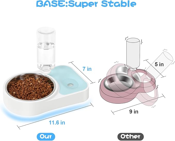 JUST RUN Double Dog Cat Bowls, Dog Cat Food and Water Bowl Set with Automatic Water Dispenser Bottle, Super Big Detachable Stainless Steel Food Bowl for Small Dogs Puppy and Cats Kitten Rabbit(Blue) - Image 3