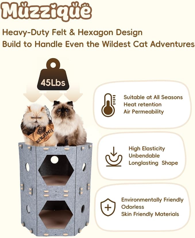 Thickened Felt Cat House, with Hair Brush, Large Cat Castle, Cat Tunnel Bed | Indoor Cats DIY Connectable Expandable Modular Pet Condo, Kitten Hideaway Play Cave, Enclosed Sturdy Multi Rabbit/Puppy Cube - Image 5
