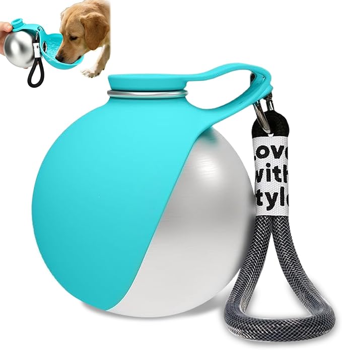 2 in 1 Portable Dog Water Bottle, 11 oz Leak-Proof Stainless Steel Bottle with Food-Grade Collapsible Silicone Bowl, Portable Hydration Gear for Walks, Hikes & Camping, Single Blue Unit - Image 2