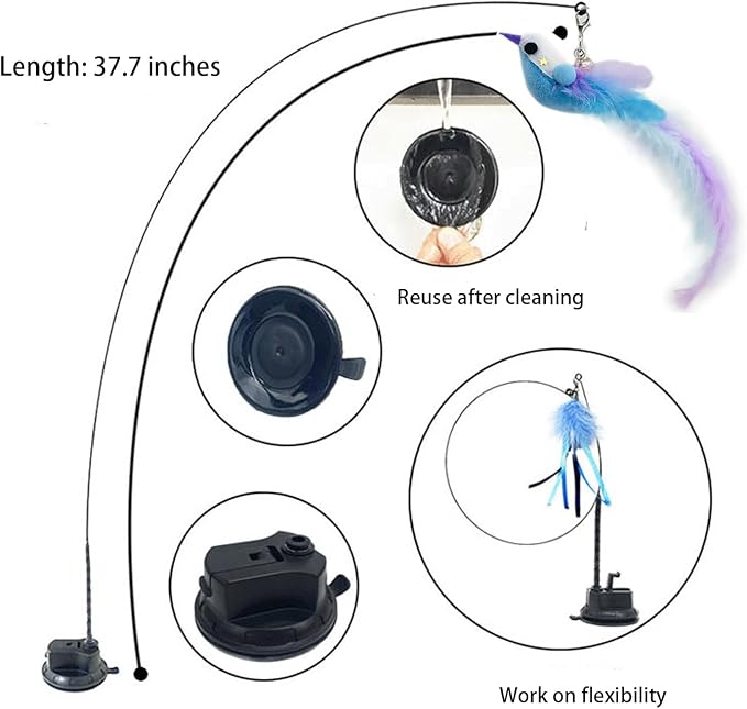 Cat Toys Interactive Hands-Free 6 Pack Cat Toys for Indoor | Cats Toy Wand Natural Bird Feather, Suction Cup Pet Indoor Dancing Playing Toys, Suction Cup Pet Dancing Playing - Image 6