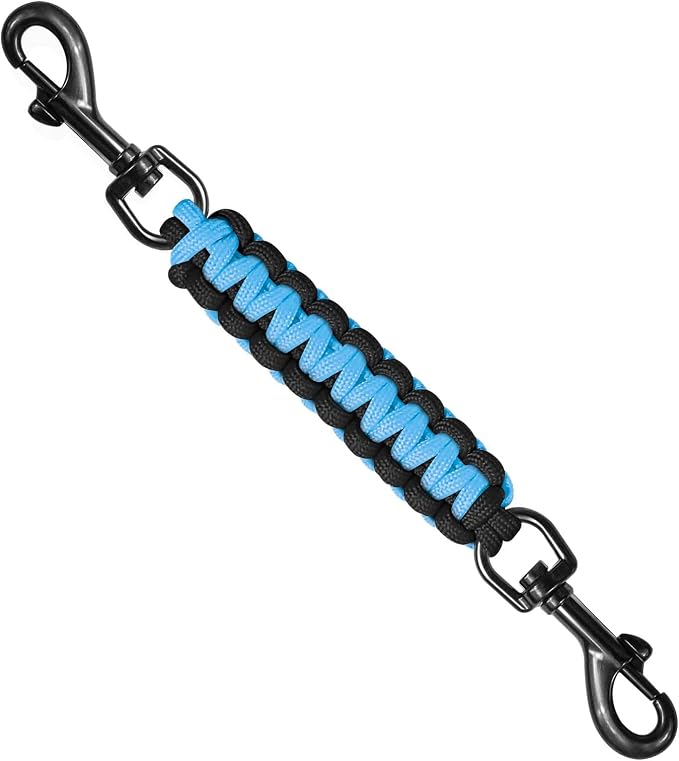Dog Collar Safety Clip, Collar Companion, Handmade Backup Safety Strap, Double-Ended Clip Leash Connector, Suitable for Dog Harnesses, Prong, Pinch Collars (Black,Sky Blue, 1 Pack) by Unknown