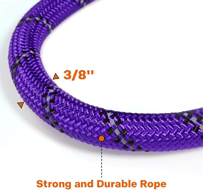 Taglory Rope Dog Leash for Small Medium Dogs, 4 FT Padded Handle, Purple | Made of Climbing Rope, Reflective for Night Walks and Training, Comfortable Grip, Anti-tangle Swivel Clip, 3/8 inch - Image 3