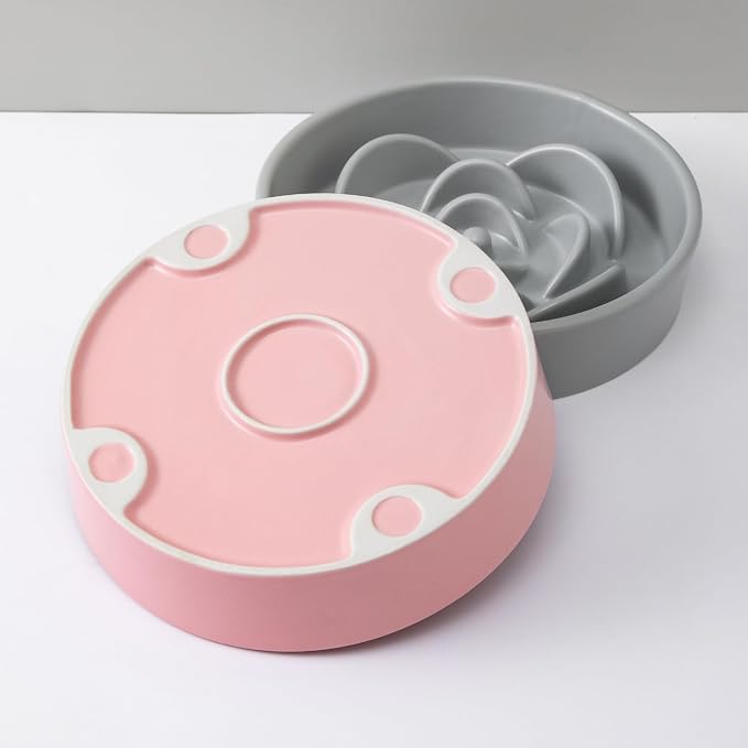 8.25'' Ceramic Slow Feeder Dog Bowls - Petal Shape Modern Dog Food Dish for Medium and Large Breeds, Puzzle Maze Bowl to Slow Down Eating, Anti-Gulping, Dishwasher & Microwave Safe, Pink - Image 8