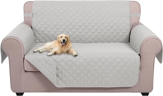 U-NICE HOME Loveseat Sofa Cover for 2 Cushion Couch, Light Grey | 54''Oversized Loveseat Cover Washable, Pet Friendly, Elastic Straps, Water Repellent, Furniture Protector for 2 Cushion by U-NICEHOME
