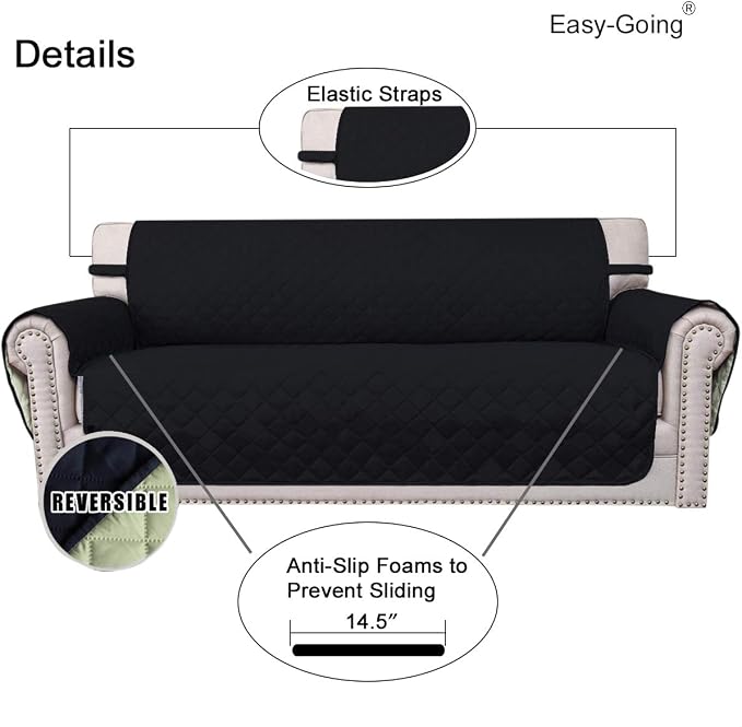 Easy-Going Reversible Couch Cover, Small Chair, Black/Beige | Machine Washable Slipcover For Dogs, Water Resistant Furniture Mat For Living Room, Non-Slip Sofa Cover, Pet Friendly - Image 3