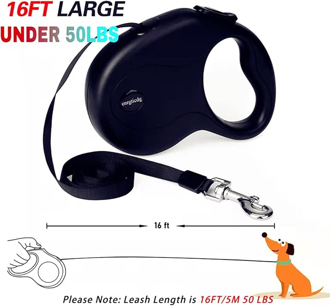 enrgticdg 16Ft Retractable Dog Leash,Light Weight Leash for Small to Medium Dogs/Cats Up to 50lbs,Stainless Steel Spring Strong Nylon Tape, Tangle Free, One-Handed Brake. (Charcoal Black) - Image 5
