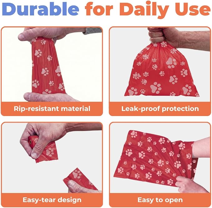 Best Pet Supplies Poop Bags for Dogs - Red, 240 Count | Scented, Leak-proof, Easy-Tear perforations, 15 Thick Bags per roll, Outdoor Walking & Travel, Fits Standard Holders - Image 4