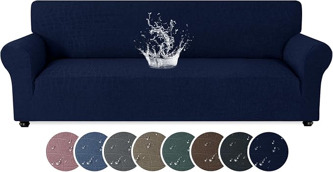 MAXIJIN Waterproof Oversized Couch Cover 4 Seater, 1 Piece Stretch Extra Large Sofa Covers with Non-Slip Elastic Bottom, Washable Furniture Protector for Dogs Pets (X-Large, Navy Blue) by MAXIJIN