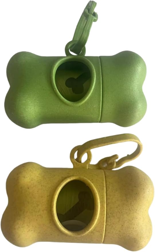 Dog Waste Bag Dispenser, Bone Shaped, Portable Pet Poop Bag Holder with Carabiner Clip, 2 Pack (Yellow Green) - Image 2