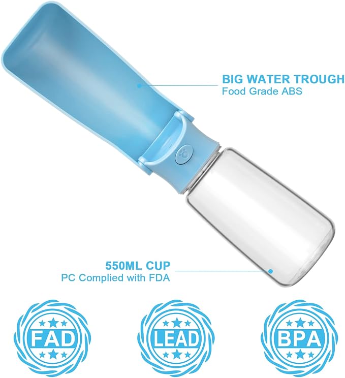 Foldable Dog Water Bottle, Leak Proof Dispenser, SkyBlue, 19oz | Portable Water Dispenser, Dishwasher Safe, for Puppy Small Medium Large Dogs, Pet Drink Cup for Walking Hiking Traveling - Image 2