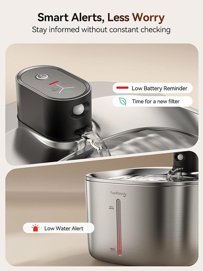 FEELNEEDY Wireless Cat Water Fountain Stainless Steel with Sensor, 4000mAh Battery Operated, 4L/135fl oz Pet Water Fountain for Cats Dogs, Ultra Quiet Cat Drinking Fountain with 2 Filters (YPD-C004S) - Image 7
