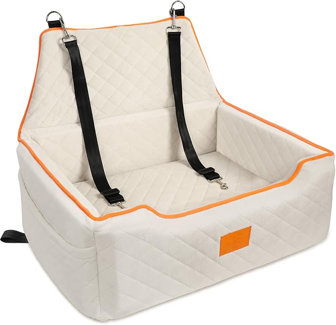 XIEEAOZEE Dog Car Seat for Large/Medium Pet Under 55Lbs or 2 Small Dogs | Detachable and Washable Booster Dog Seat Travel Pet Seat with Thick Cushion & Storage Pockets (Beige) by XIEEAOZEE