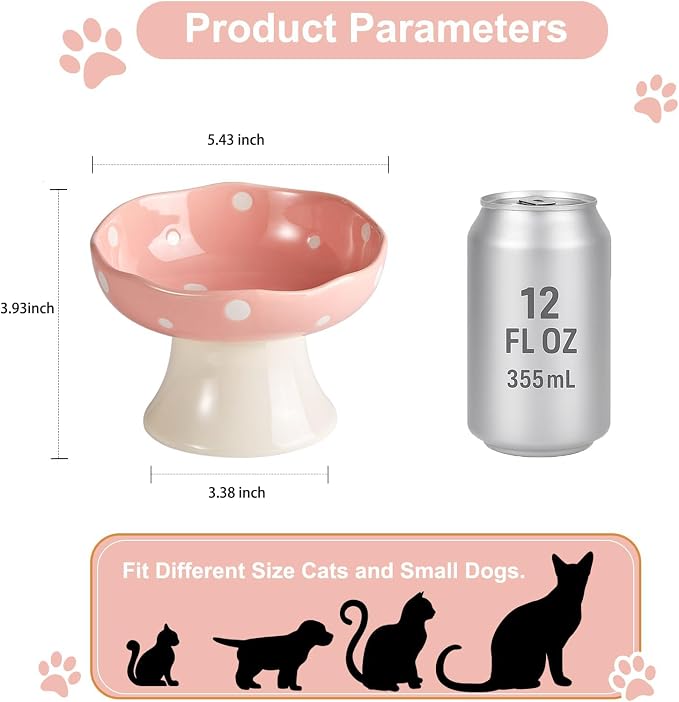 Pink Mushroom Cat Bowl, Elevated Ceramic Feeding Bowl | Elevated, Ceramic, Tilted Design, Whisker-Friendly, Dishwasher Safe, cute - Image 2