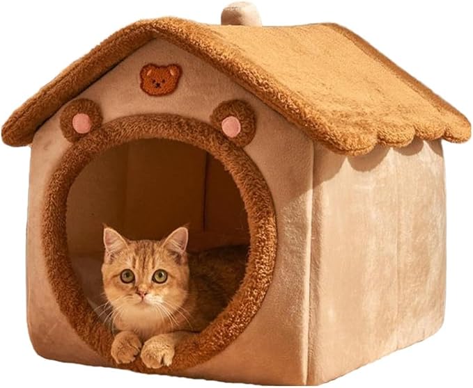 Cat Beds for Indoor Cats, Cute Bear Shape Cat Bed Cave, Brown | Pet House Cats Tent with Removable Cushion Pillow for Kittens Puppy Small Dogs by Sothuba