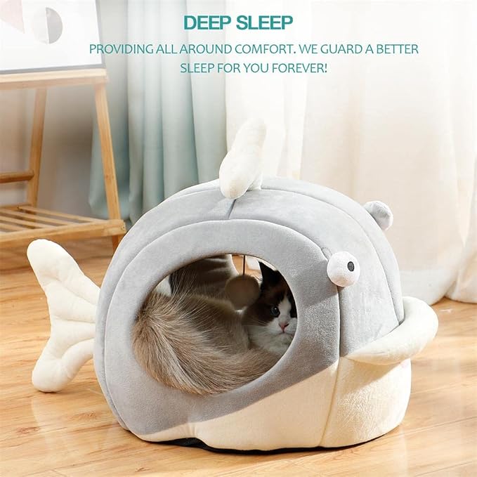Lcybem Cat Beds for Indoor Cats - Cat Bed Cave with Removable Washable Cushioned Pillow, Soft Plush Premium Cotton No Deformation Pet Bed, Roomy Dolphin cat House Design, Multiple Sizes - Image 5
