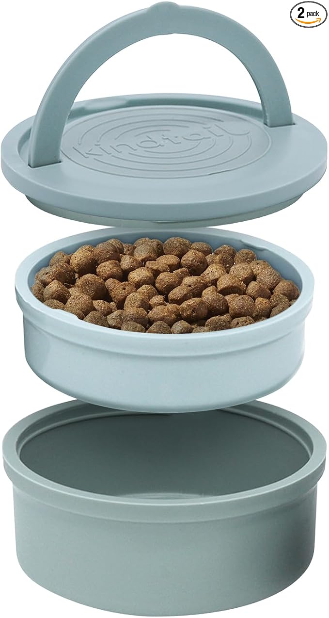 Dog Travel Bowls - Set of 2 Portable Pet Food & Water Dishes with Lid & Handle - Each Nesting Container Includes a Non-Slip Silicone Base - Microwave & Dishwasher Safe - BPA & Toxin-Free by KindTail