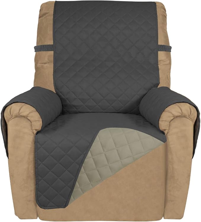 PureFit Reversible Recliner Chair Covers Couch Covers for Dogs, 19 in | Dark Gray/Beige, Water Resistant Couch Protector, Washable Pet Couch Cover with Non Slip and Elastic Straps For Kids by PureFit