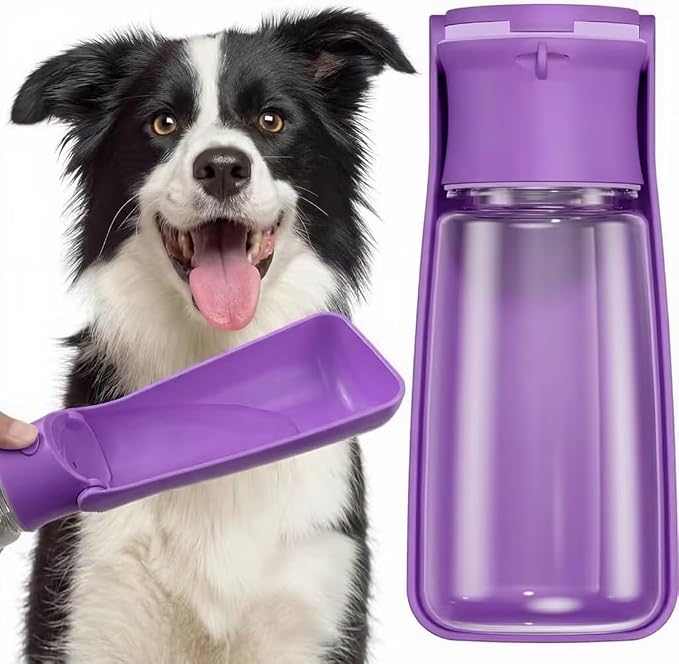 Portable Dog Water Bottle for Walking – 19oz / 12oz Foldable Pet Water Dispenser for Puppies, Medium & Large Dogs – Leak Proof Travel Water Bowl for Small Animals Dog Accessories (12OZ Purple) by FORWH