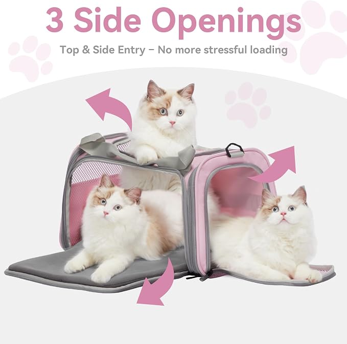 Petsfit Cat Carrier Airline Approved, 17.5×10.5×10.5 in, Pink | Escape-Proof Design with Locking Zippers & Safety Leash, Easy-Access 3-Way Entry, Washable Mat up to 12 lb - Image 4