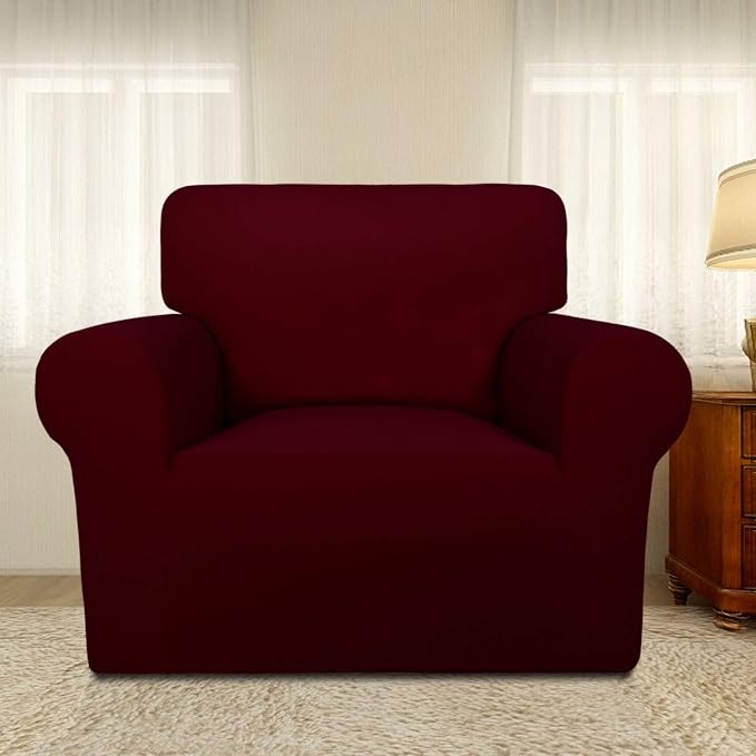 PureFit Super Stretch Chair Covers Fleece Couch Covers for Sofa Wine | 1-Piece Spandex Couch Cover Soft Couch Protector, Sofa Cover Washable with Non Skid Foam and Elastic Bottom for Kids, Dogs - Image 2