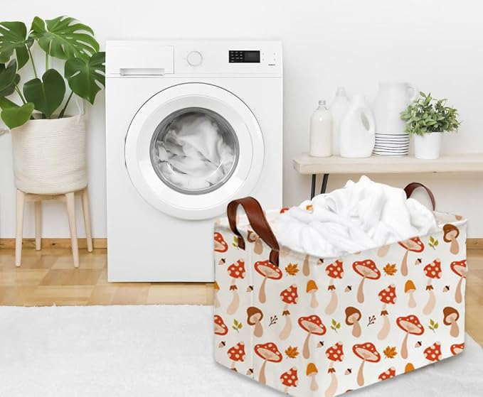 Sanjiaofeng Rectangular Kids Basket Cute Storage Bins,Mushroom Storage Basket with Handles.Clothers,Books,Kid's Gifts Bins. (Mushroom) - Image 4