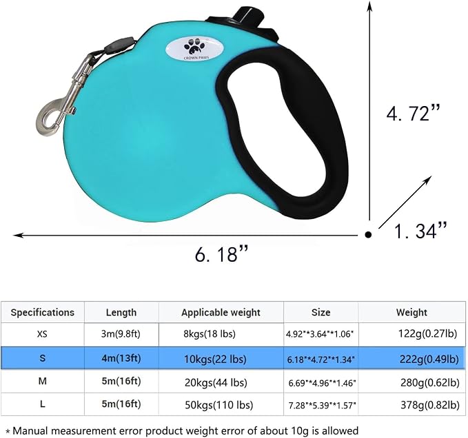 13ft Retractable Dog Leash for Small Breed Dogs up to 22 lbs with a Detachable Chew Proof Extender Wire Ropes (Blue S) - Image 2