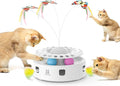 Potaroma Cat Toys 3in1 Automatic Interactive Kitten Toy, Fluttering Butterfly, Moving Feather, Track Balls, Dual Power Supplies, USB Powered, Indoor Exercise Kicker (Bright White) | Fluttering Butterfly, Moving Feather, Balls, Dual Power Supplies, USB ... by Potaroma