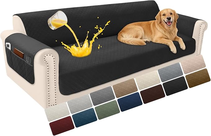 Velvet 100% Waterproof Couch Cover for Dogs Washable Sofa Covers for 3 Cushion Couch Pet Friendly Oversized Sofa Slipcovers Non Slip Furniture Protector with Pockets (XX-Large, Black) by YUEVELLASofaCover