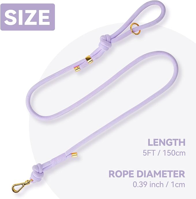 5FT Dog Leash Puppy Cat Rope Lead for Small Medium Large Dogs | Light Purple, with Anti-tangle Swivel Clip, Comfortable Non-slip Grip Handle, Ideal for Daily Walks and Training - Image 2