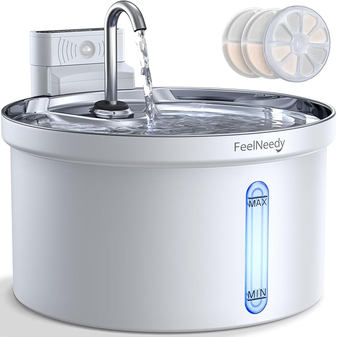 Wireless Cat Water Fountain [Water & Battery Separation] FEELNEEDY Automatic Pet Water Dispenser with Motion Sensor, 3.5L/118oz 4000mAh Battery Operated Water Fountains for Cats Dogs by FEELNEEDY